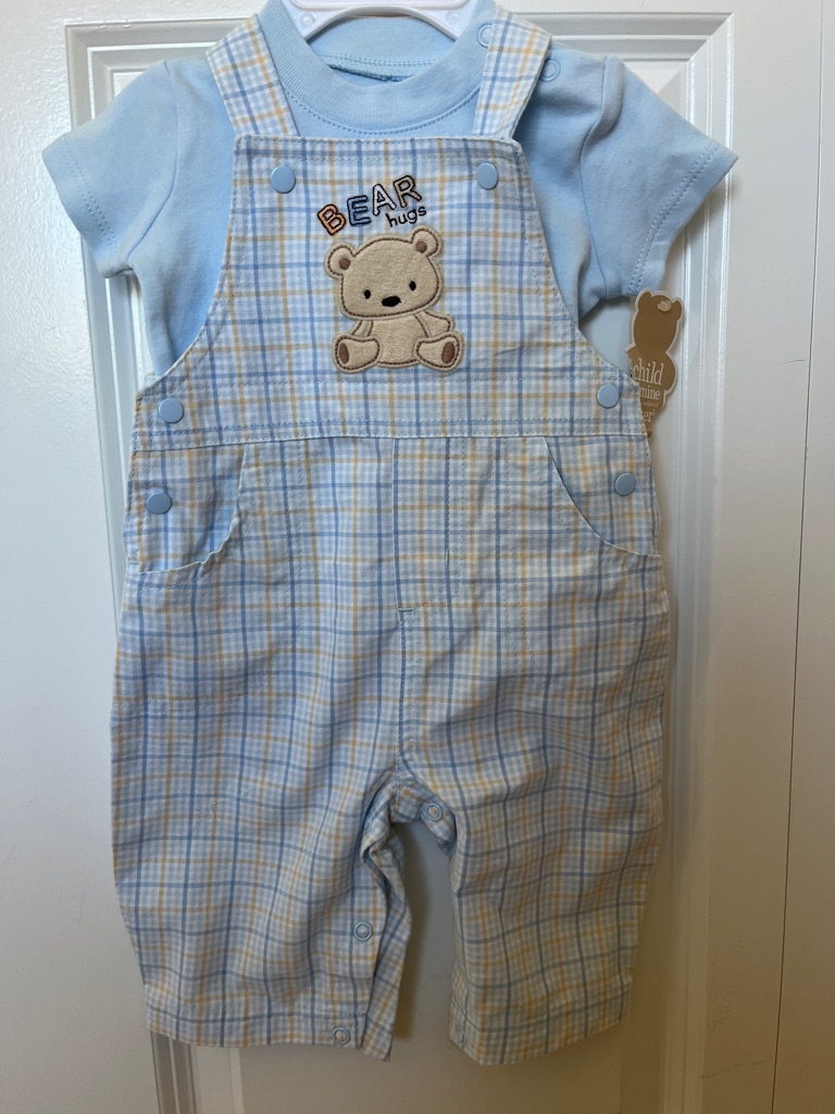 Carter's Light Blue Plaid Bear Hugs Overall With Onesie